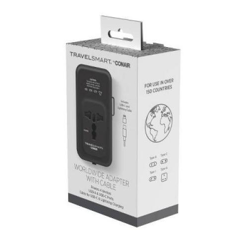 Travel Smart Does-It-All Adapter with Cables & USB-A & C Ports