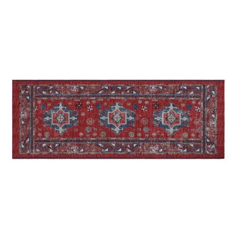60 x 22 Vintage Persian Medallion Kitchen Runner Rug Red - Threshold™: Traditional Oriental Flat Pile, Fade-Resistant