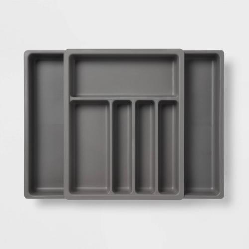 Plastic Expandable Utensil Drawer Organizer Gray - Brightroom™