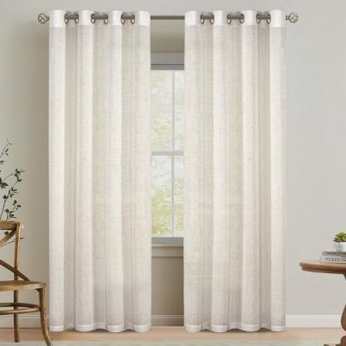 H.Versailtex Linen Curtains Nickel Grommet Energy Saving Light Filtering Semi Sheer Curtain TERRACOTTA 52W x 96L