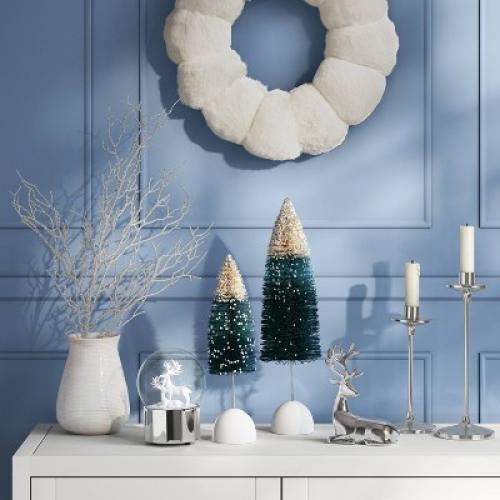 Christmas Large  and Medium Blue Ombre Glittered Bottle Brush Tree - Threshold™ (Set of 2, See the picture)