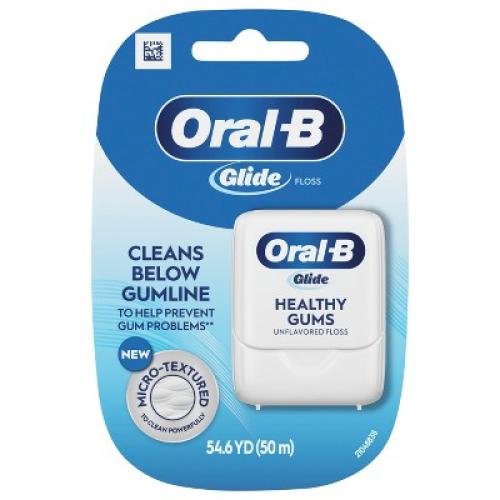 2pk Oral-B Glide Healthy Gums Unflavored Dental Floss, Smooth, Strong, Shred Resistant 50m