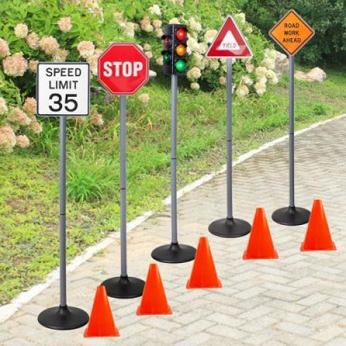 Attatoy 42 Large Traffic Signs Playset, 32pc Set; Street Sign and Traffic Light Set for Play with Ride-On Cars and Vehicles