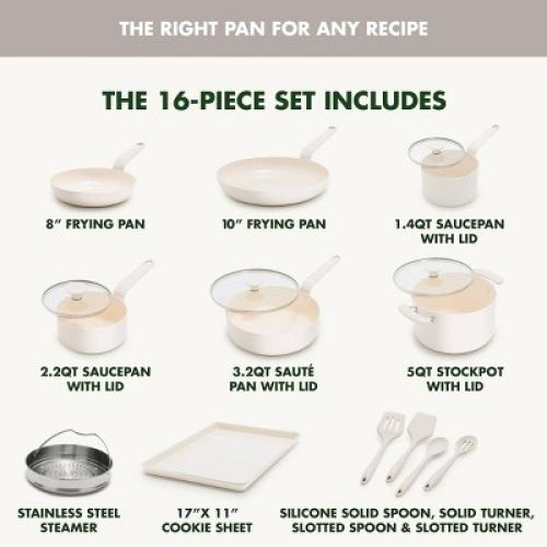 GreenPan Rio Advanced 16pc Ceramic Nonstick Cookware Set Cream‼️only 2 pans‼️