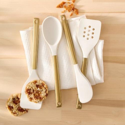 4pc Silicone/Stainless Steel Kitchen Utensil Set Champagne - Figmint