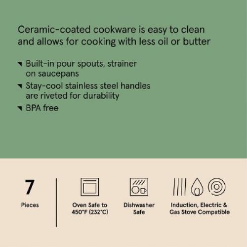 7pc Nonstick Ceramic Coated Aluminum Cookware Set with Champagne Handles Cream - Figmint™