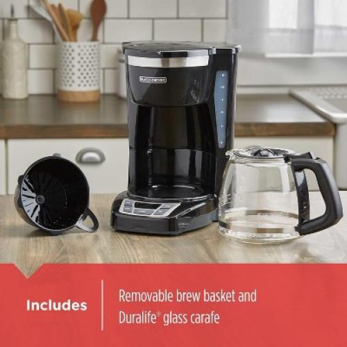 BLACK DECKER 12-Cup Digital Coffee Maker, CM1160B, Programmable, Washable Basket Filter, Sneak-A-Cup, Auto Brew, Water Window, Keep Hot Plate, Black