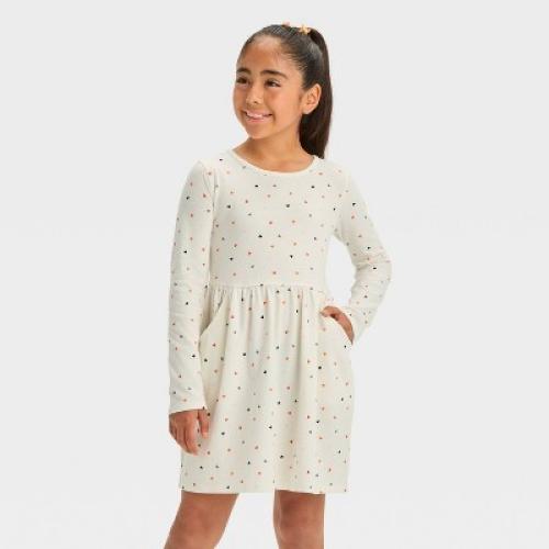 Size XS Girls' Long Sleeve Halloween Hearts Dress - Cat & Jack ? Cream