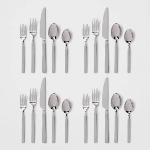 20pc Newfane Flatware Set Silver - Threshold™: Stainless Steel Silverware, Service for 4, Dishwasher-Safe MAY HAVE MISSING PIECES