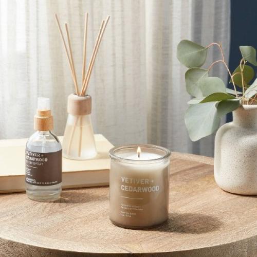 3pk Diffuser Candle Room Spray Gift Set Vetiver Cedarwood - Threshold™: Home Fragrance, Palm Wax Jar