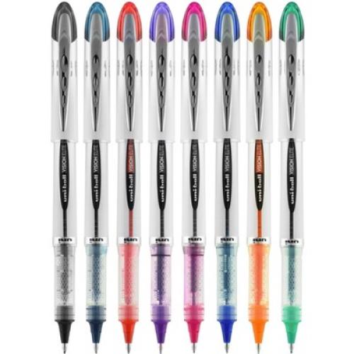 uni Vision Elite Roller Ball Stick Pen, 0.8 mm Bold Tip, Assorted Colors, Set of 8