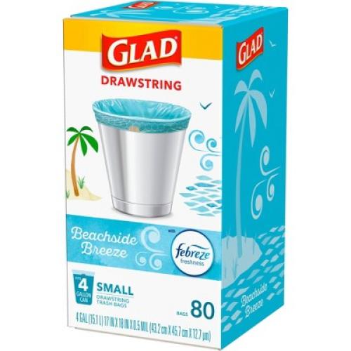 Glad Drawstring Small Trash Bags - Beachside Breeze - 4 Gallon - 80ct