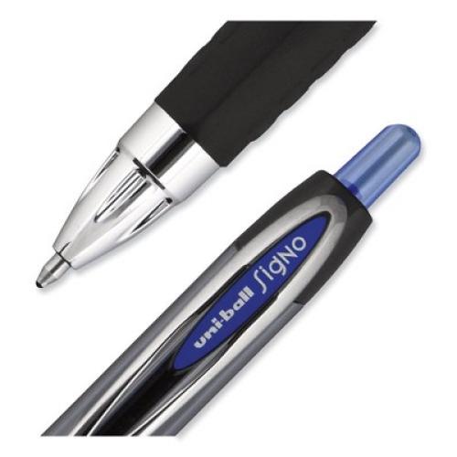 7pack uniball Signo  Gel Pen, Retractable, Bold 1 mm, Blue Ink, Smoke/Black/Blue Barrel, Dozen