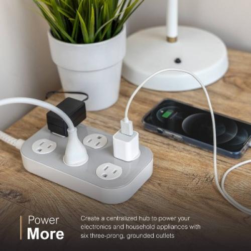 GE 6-Outlet Surge Protector 490J 6' Braided Cord Gray/Cream