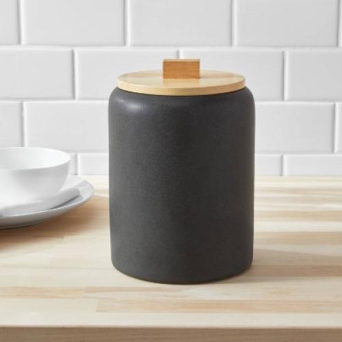 Large Stoneware Tilley Food Storage Canister with Wood Lid Black - Threshold™: Kitchen Canister, Matte Finish MISSING LID