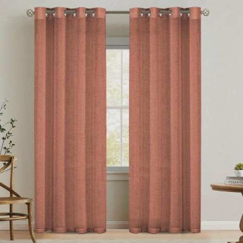 H.Versailtex Linen Curtains Nickel Grommet Energy Saving Light Filtering Semi Sheer Curtain TERRACOTTA 52W x 96L