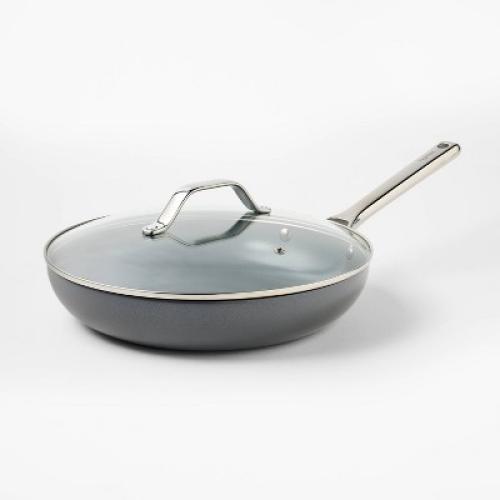 12 Aluminum Ceramic Fry Pan with Cover Dark Gray - Figmint™