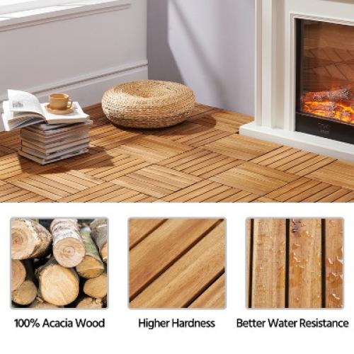 Yaheetech Pack of 27 Interlocking Wood Flooring Tiles, Natural Wood-Stripe
