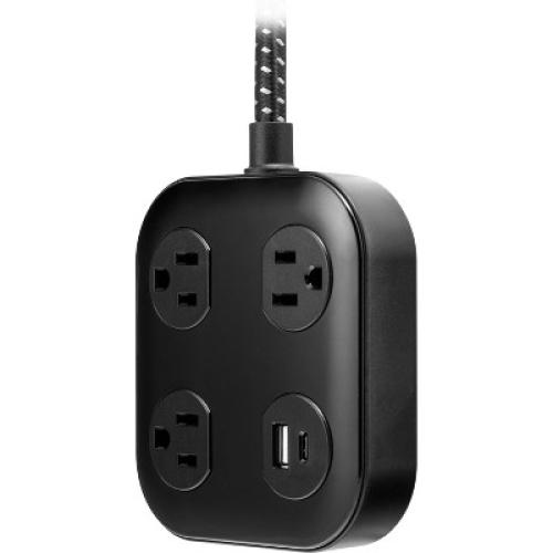 GE 3-Outlet Surge Protector with USB 1 USB-A 1 USB-C 20W Shared 245J 4' Braided Cord Black