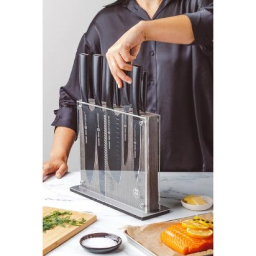 (MISSING A KNIFE) Schmidt Bros Cutlery 9pc Jet Black Series Knife Block Set: Stainless Steel Blades & Handles, Includes Sharpener