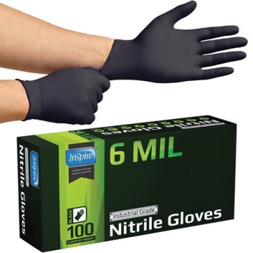 Inspire Black Nitrile Gloves HEAVY DUTY 6 Mil Nitrile Chemical Resistant Medical Cooking Cleaning Disposable Black Gloves (Small, 100, Count)