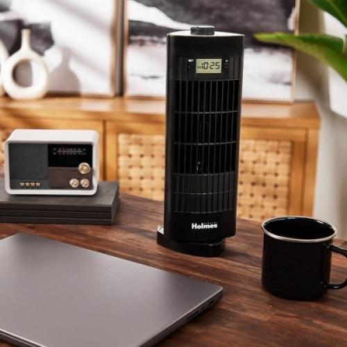 Holmes 13 Oscillating 3 Speed Mini Tower Fan with Digital Clock Black
