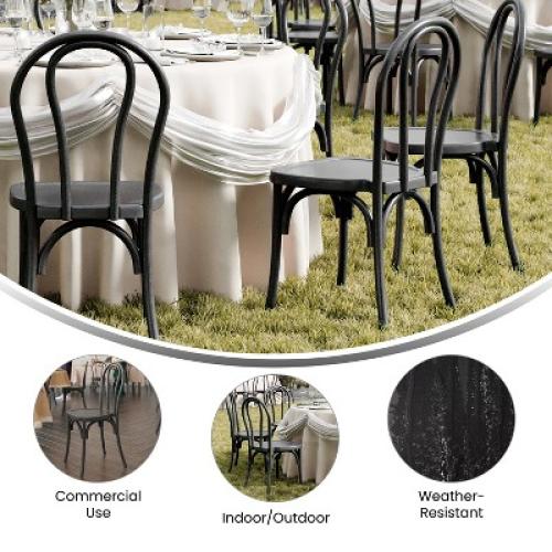 Color Black Flash Furniture HERCULES Commercial Black Indoor/Outdoor Wood Look Resin Thonet Style Chair
