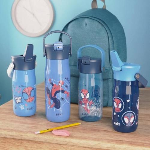 Zak Designs 14oz Spidey & Friends Stainless Steel Vacuum Harmony Straw Water Bottle Blue