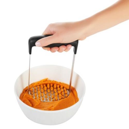 OXO Smooth Potato Masher: Stainless Steel & Plastic, Dishwasher-Safe, Black, Good Grips, Best Masher, 7.2 Length