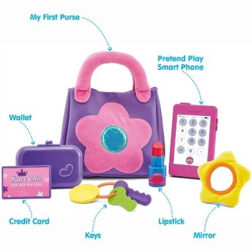 Kidoozie My First Purse - Pretend Play Toy Including Pretend Play Smart Phone, Keys, Mirror, Wallet, Credit Card and Lipstick; Ages 2