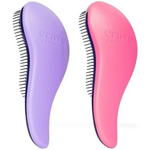 Crave Naturals Glide Thru Detangling Hair Brushes for Adults & Kids Hair- 2 Pack, Purple