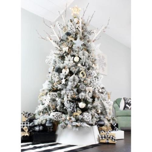 AuldHome Design Enamel Christmas Ornaments 12pk, White; Rustic Farmhouse Wood Tree Decorations, Retro Vintage Style