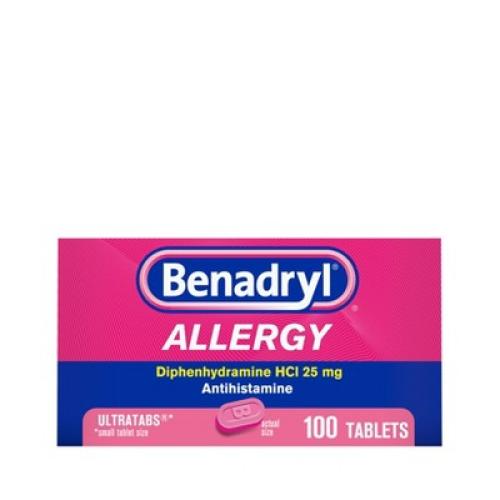 Benadryl Ultratabs Diphenhydramine Antihistamine Cold & Allergy Relief Tablets - 100ct