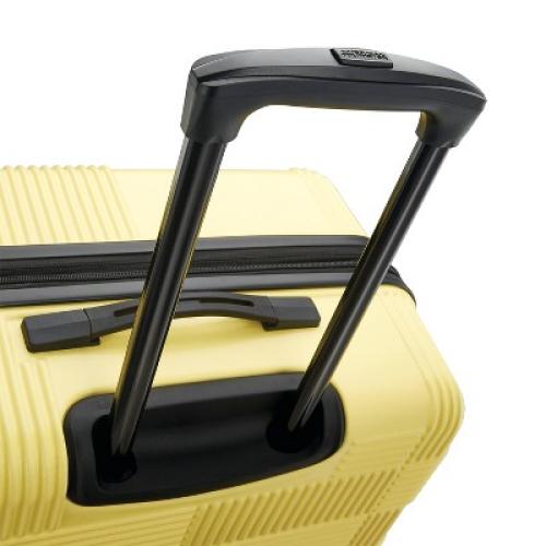 American Tourister NXT Hardside Large Checked Spinner Suitcase - Yellow: 8-Wheel Durable ABS