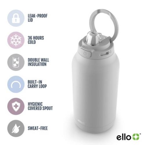 Ello 64oz Hydra Stainless Steel 1/2 Gallon Jug - Gray: Vacuum-Insulated Water Jug, Dishwasher-Safe Parts