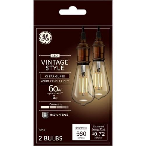 GE 2pk 60W Vintage Style ST19 LED Edison Light Bulbs Clear Glass