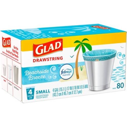 Glad Drawstring Small Trash Bags - Beachside Breeze - 4 Gallon - 80ct