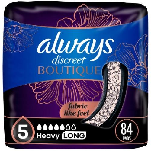 Always Discreet Boutique 5 Drops Incontinence Pads - Heavy - Long Length - 84ct