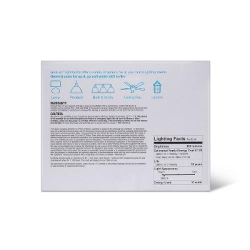 LED 60W 3pk Light Bulbs Soft White - up&up : 800 Lumens, Enclosed Fixture Suitable, 10-Year Life, E26 Base