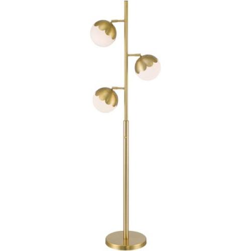 360 Lighting Kelowna Mid Century Modern 67 Tall Standing Floor Lamp Skinny Tree 3-Light Gold Metal Antique Brass Finish Living Room Globe White Shade