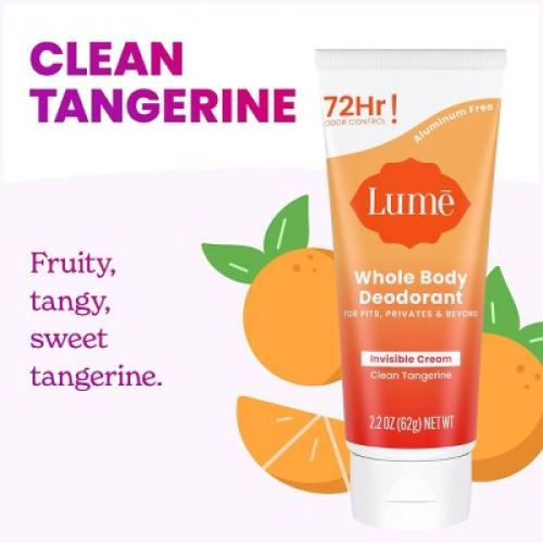 Lume Whole Body Women's Invisible Cream Tube Deodorant Clean Tangerine Scent 2 pack