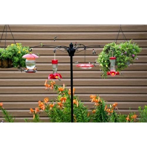 Color Black Brome BirdsUP Versa 4 Bird Feeder Pole Kit, 4-Arm Hanging Station, Black