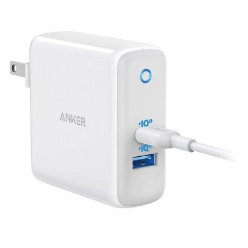 Anker PowerPort  Atom III 45W USB-C / 15W USB-A Dual Port Wall Charger - White and Gray