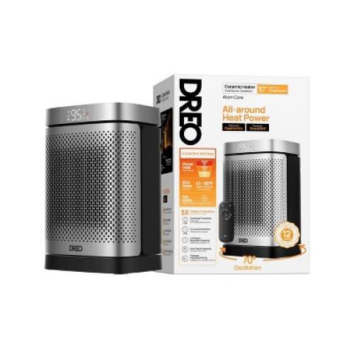 Dreo 1500W Atom Core Portable Oscillating Ceramic Space Heater for Home with Remote and Thermostat 1-12H Timer Silver