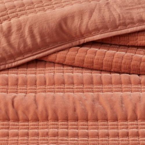 Full/Queen Lofty Velvet Quilt Terracotta/Bronze - Threshold™: OEKO-TEX Certified, Machine Washable, All Ages