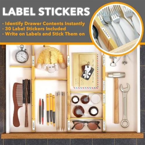 Set of 4  Bamboo Expandable Drawer Dividers with Labels,with 9 Inserts (17-22 in)-SpaceAid