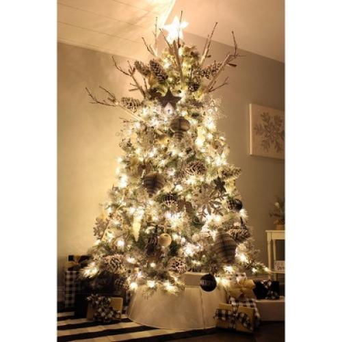 AuldHome Design Enamel Christmas Ornaments 12pk, White; Rustic Farmhouse Wood Tree Decorations, Retro Vintage Style