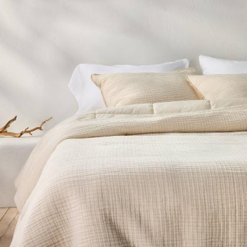 King Textured Chambray Comforter & Sham Set Natural - Casaluna : OEKO-TEX Certified, 250 Thread Count, Zipper Closure.( Dirty, see the picture)