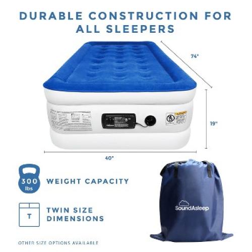 SoundAsleep Dream Series Air Mattress with ComfortCoil Technology & Internal High Capacity Pump -  Queen - Blue