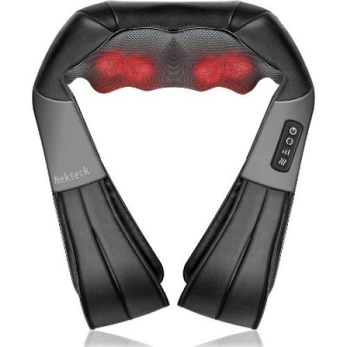 Nekteck Shiatsu Neck & Back Massager - Heat, Deep Kneading - Home, Office, Car -Black